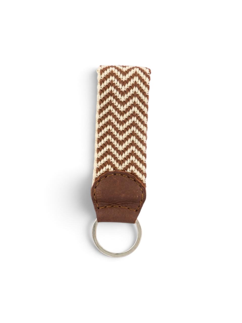 Woven Key Ring in brown herringbone #color_Brown Herringbone