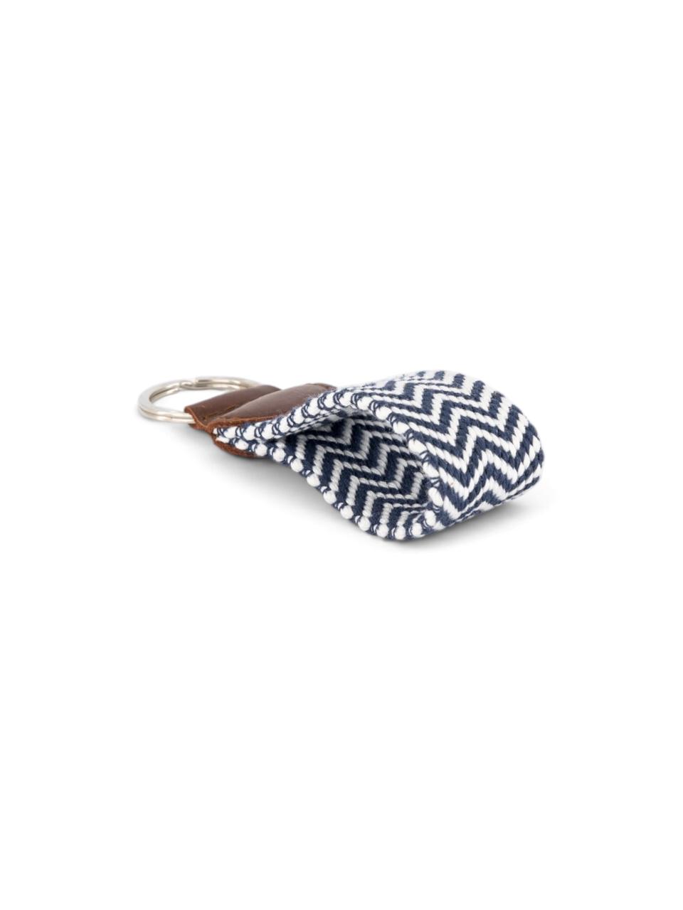 Woven Key Ring in navy herringbone, view 2 #color_Navy Herringbone