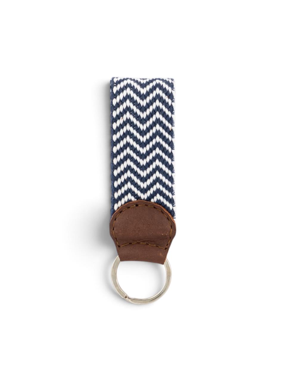 Woven Key Ring in navy herringbone #color_Navy Herringbone