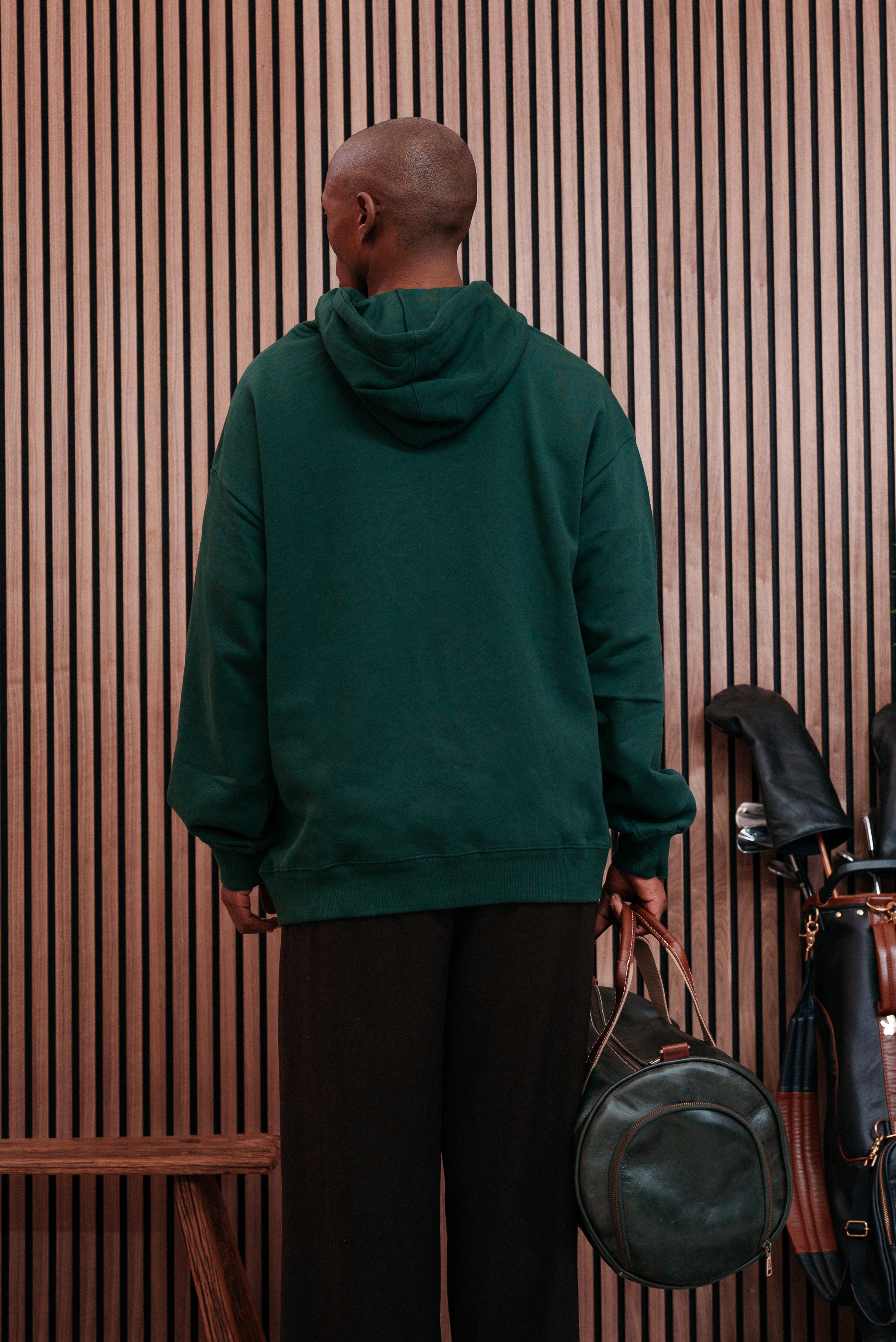 Back of the forest green hoodie