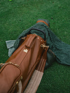 Tan, Subtle Cream Trim Leather Sunday Bag golf bag, view 3
