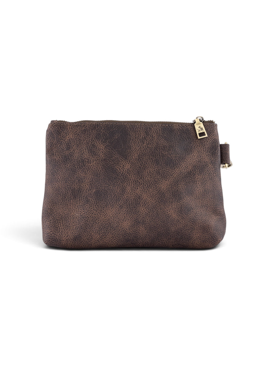 Leather Clip on Pouch in two tone brown #color_Two Tone Brown
