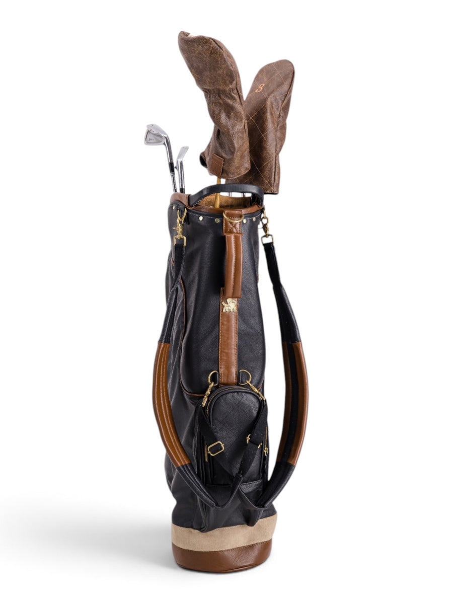 Black, Tan Trim Leather Sunday Bag golf bag