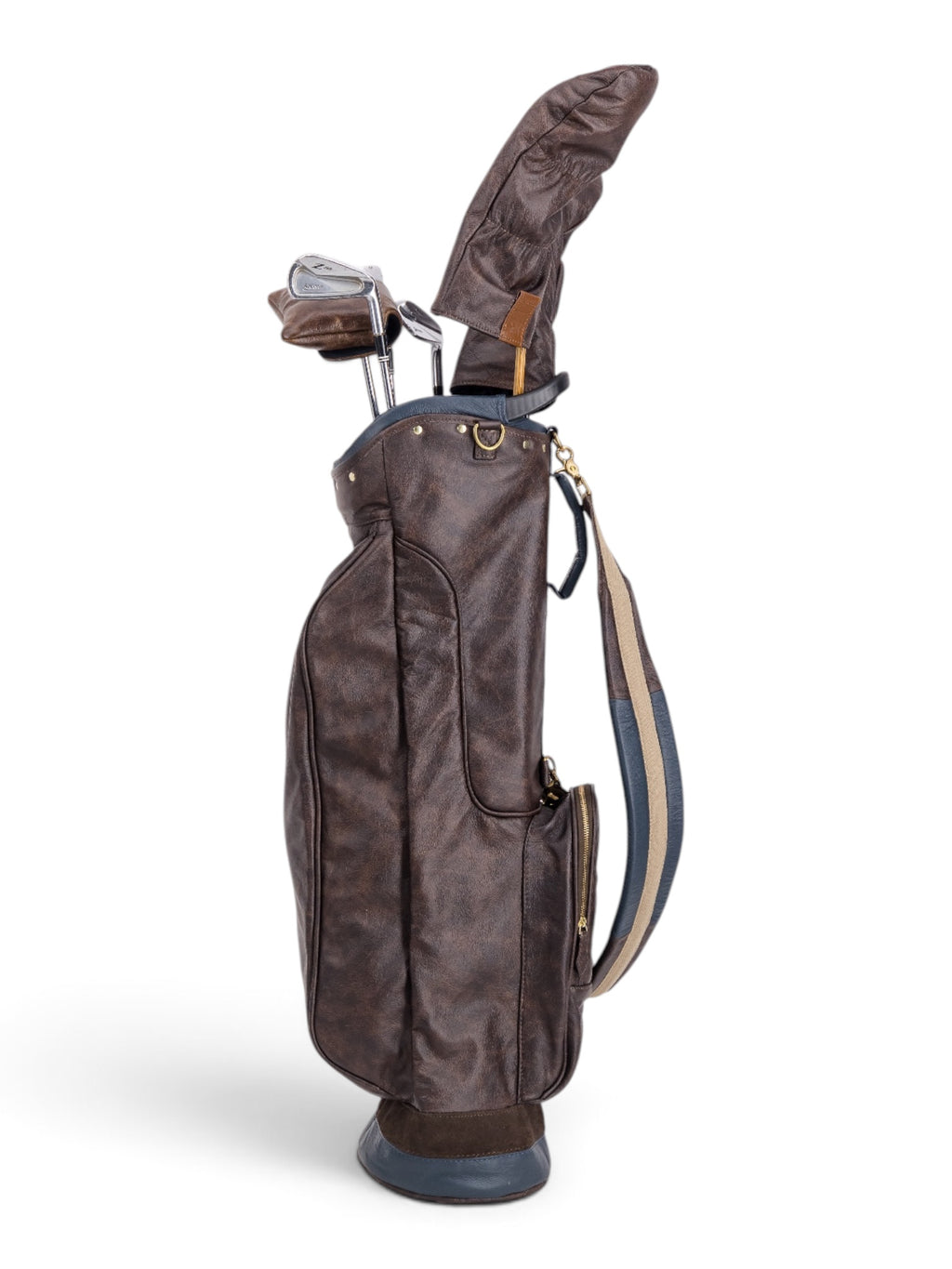 Brown, Navy Trime Leather Sunday Bag