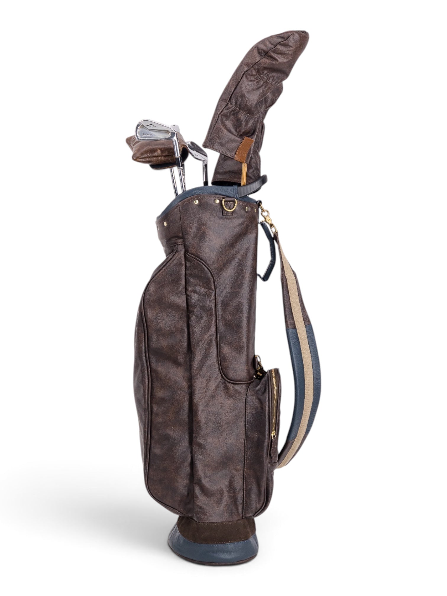 Brown, Navy Trime Leather Sunday Bag
