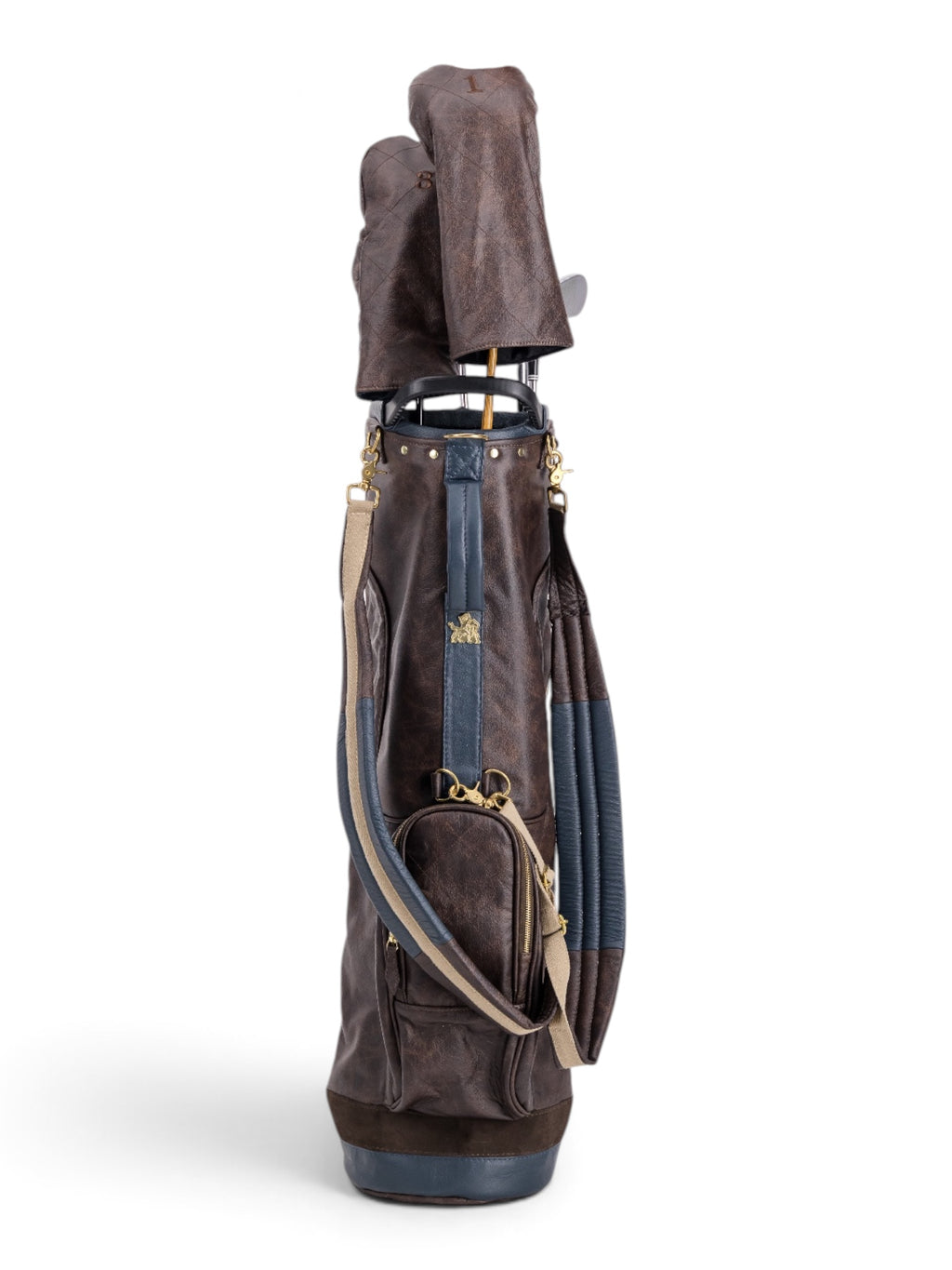 Brown, Navy Trime Leather Sunday Bag