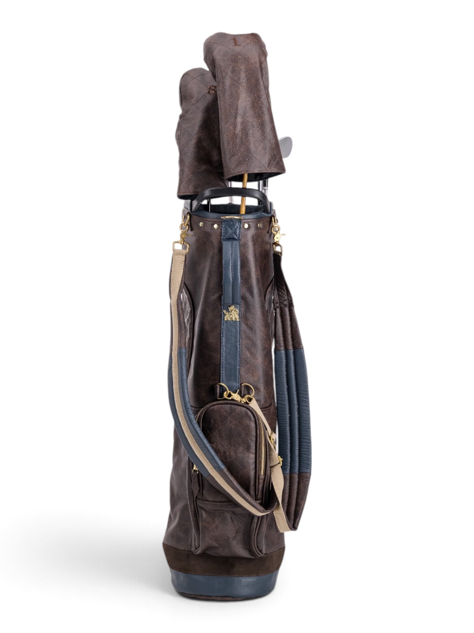 Brown, Navy Trime Leather Sunday Bag