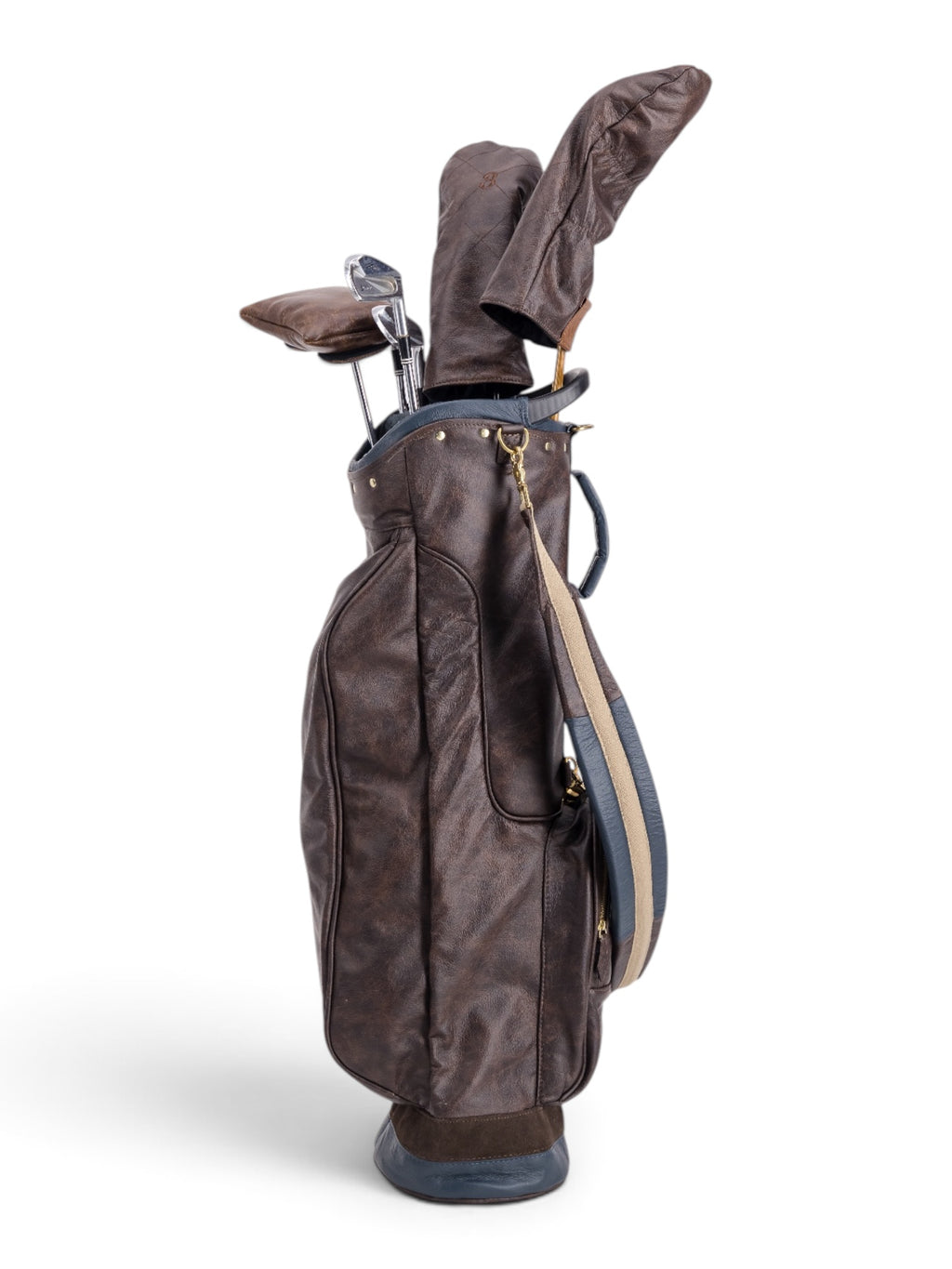 Brown, Navy Trime Leather Sunday Bag