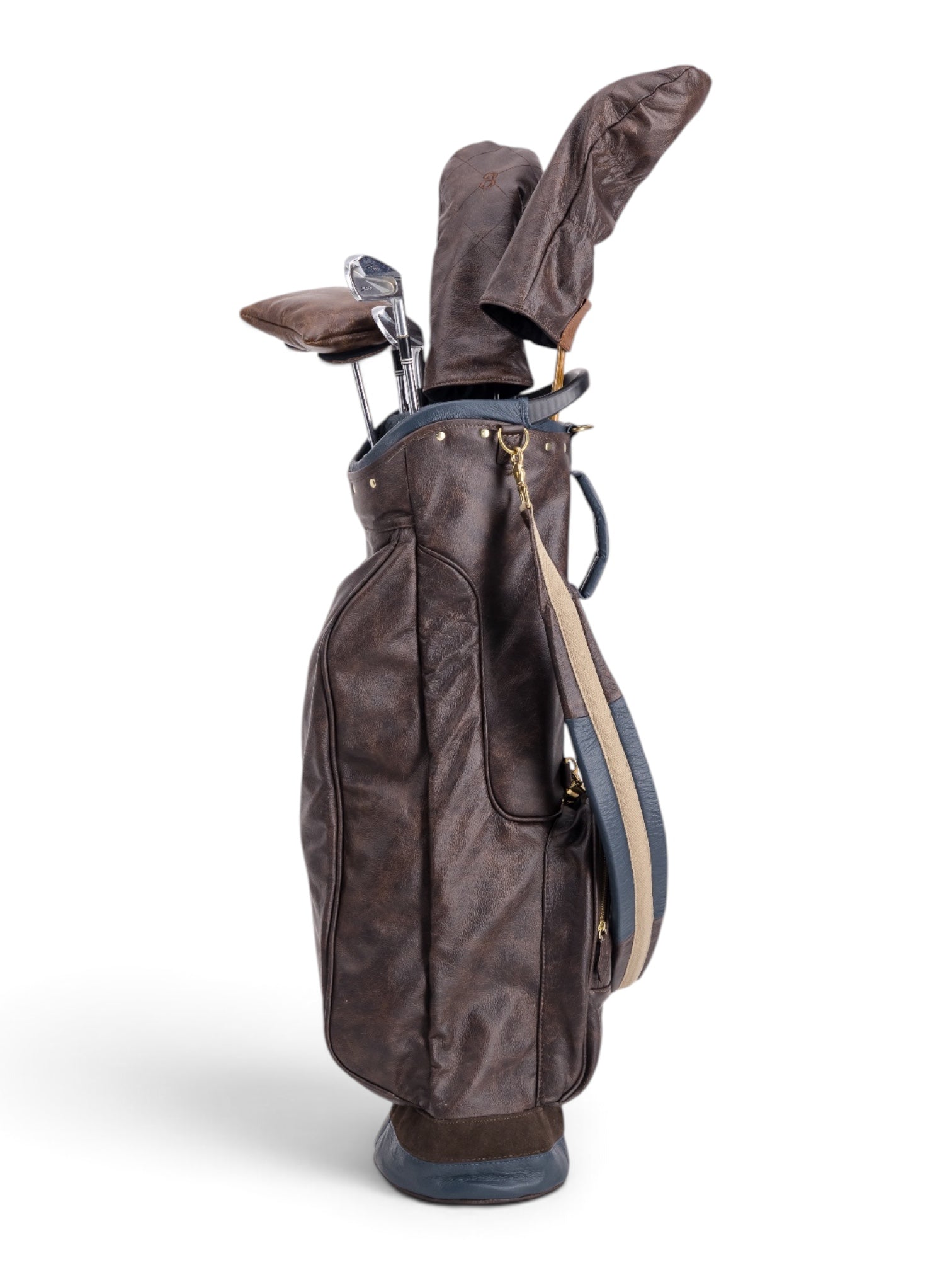 Brown, Navy Trime Leather Sunday Bag