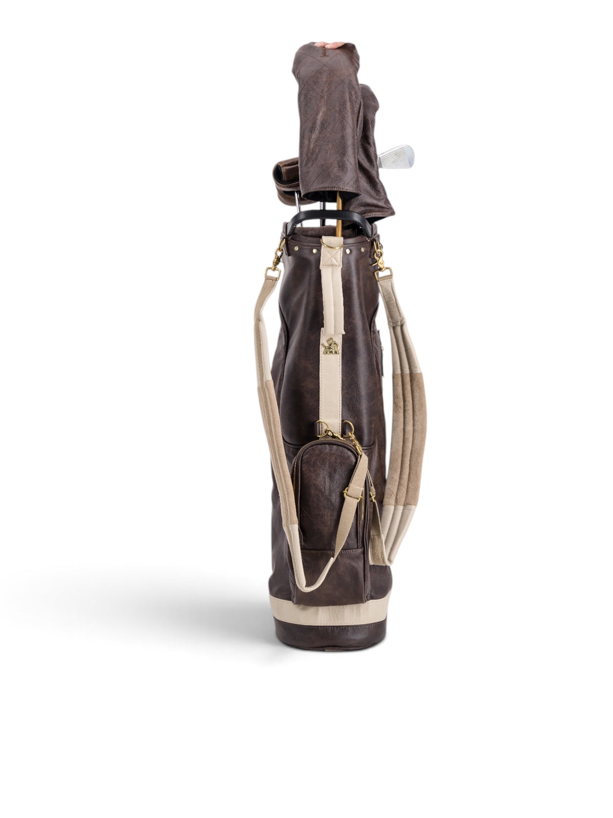 Brown, Cream Trim Leather Sunday Bag golf bag
