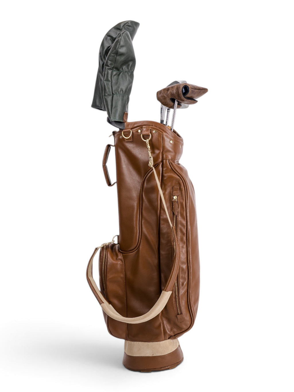 Tan, Subtle Cream Trim Leather Sunday Bag golf bag, view 7