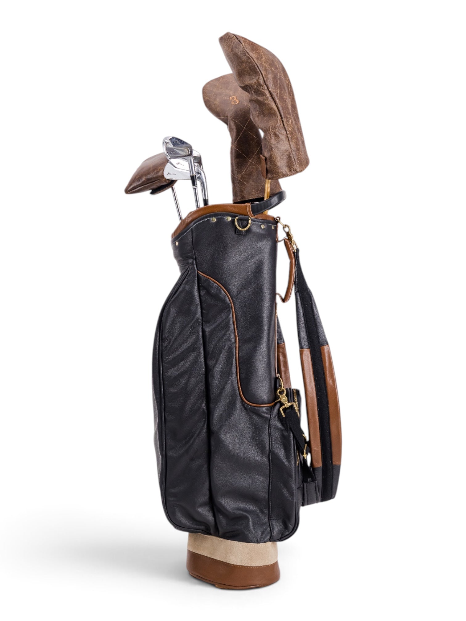Black, Tan Trim Leather Sunday Bag golf bag, view 6