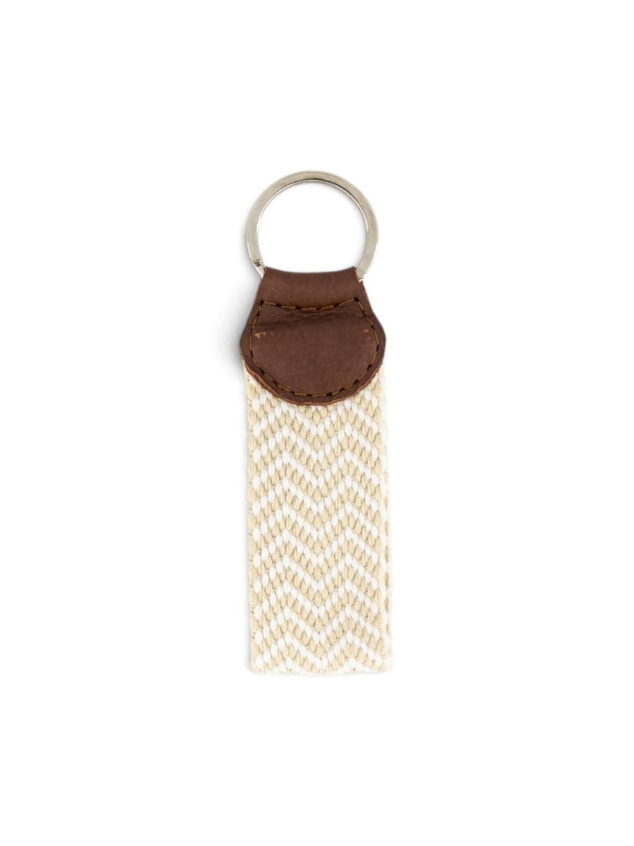 Woven Key Ring in cream herringbone #color_Cream Herringbone